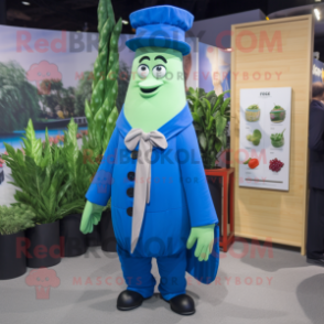 Blue Asparagus mascot costume character dressed with a Coat and Ties