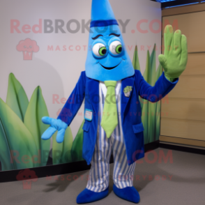 Blue Asparagus mascot costume character dressed with a Coat and Ties