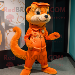 Orange Weasel mascot costume character dressed with a Turtleneck and Cummerbunds