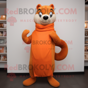 Orange Weasel mascot costume character dressed with a Turtleneck and Cummerbunds