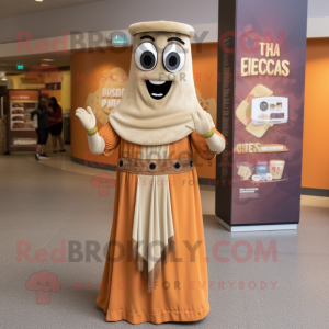 Tan Enchiladas mascot costume character dressed with a Empire Waist Dress and Necklaces