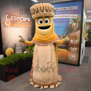 Tan Enchiladas mascot costume character dressed with a Empire Waist Dress and Necklaces