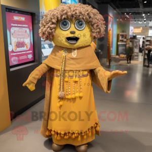 Tan Enchiladas mascot costume character dressed with a Empire Waist Dress and Necklaces