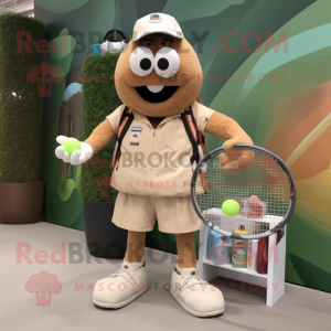 Tan Tennis Racket mascot costume character dressed with a Cargo Shorts and Digital watches