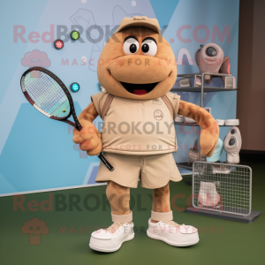 Tan Tennis Racket mascot costume character dressed with a Cargo Shorts and Digital watches