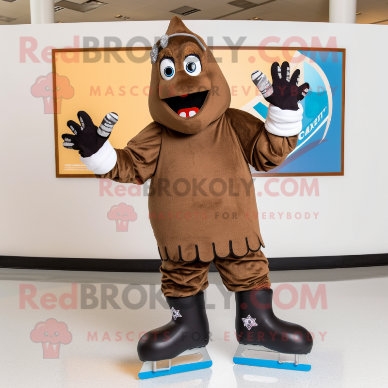 Brown Pair Of Ice Skates mascot costume character dressed with a Long Sleeve Tee and Anklets