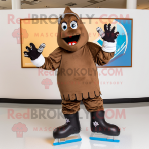 Brown Pair Of Ice Skates mascot costume character dressed with a Long Sleeve Tee and Anklets