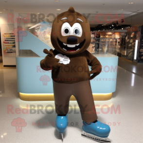 Brown Pair Of Ice Skates mascot costume character dressed with a Long Sleeve Tee and Anklets