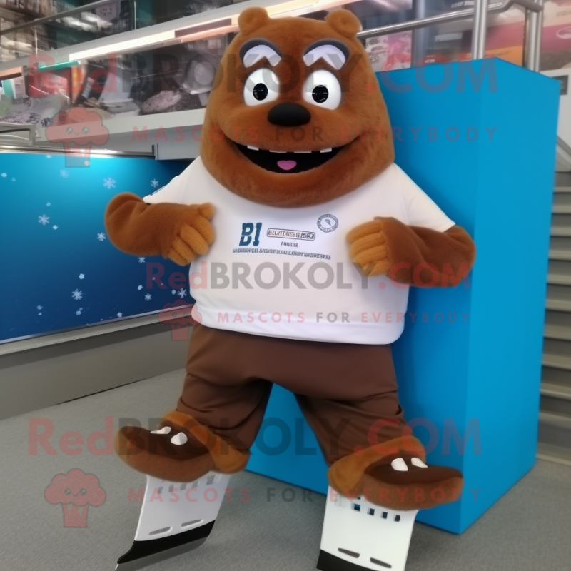 Brown Pair Of Ice Skates mascot costume character dressed with a Long Sleeve Tee and Anklets