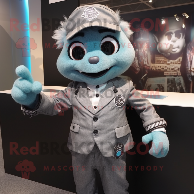 Gray But mascot costume character dressed with a Suit Jacket and Brooches