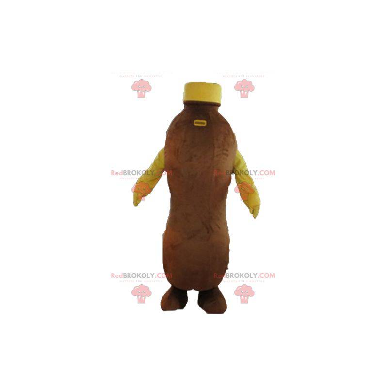 Mascot brown and yellow bottle of chocolate drink -