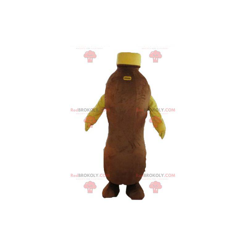 Mascot marrón y amarillo botella de bebida de chocolate -