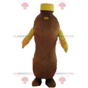 Mascot brown and yellow bottle of chocolate drink -