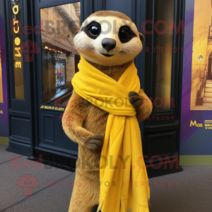 Gold Meerkat mascot costume character dressed with a Maxi Skirt and Scarf clips