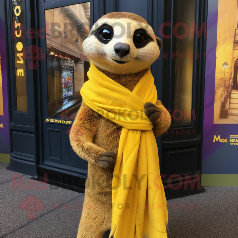 Gold Meerkat mascot costume character dressed with a Maxi Skirt and Scarf clips Gold Meerkat mascot costume character dressed with a Maxi Skirt and Scarf clips