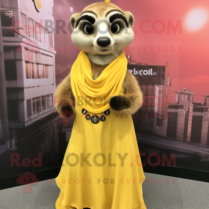 Gold Meerkat mascot costume character dressed with a Maxi Skirt and Scarf clips