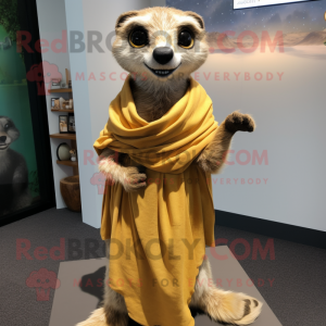 Gold Meerkat mascot costume character dressed with a Maxi Skirt and Scarf clips