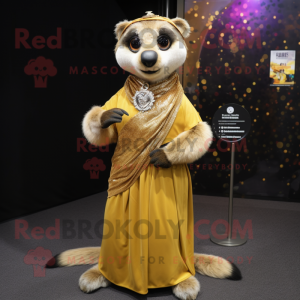 Gold Meerkat mascot costume character dressed with a Maxi Skirt and Scarf clips