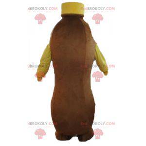 Mascot brown and yellow bottle of chocolate drink -