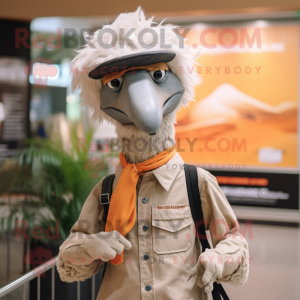 Peach Emu mascot costume character dressed with a Oxford Shirt and Pocket squares