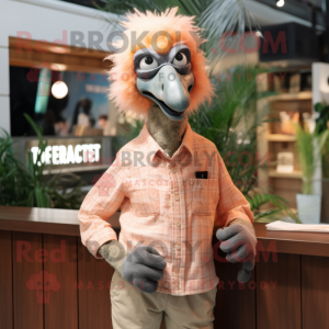 Peach Emu mascot costume character dressed with a Oxford Shirt and Pocket squares