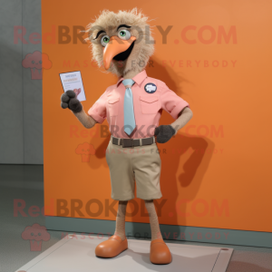 Peach Emu mascot costume character dressed with a Oxford Shirt and Pocket squares