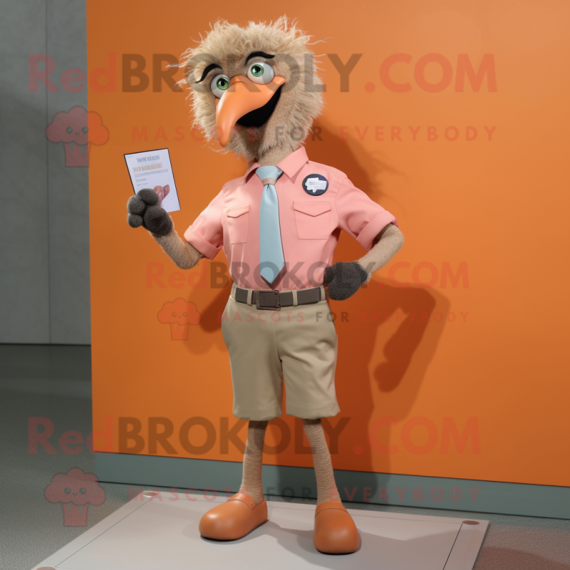 Peach Emu mascot costume character dressed with a Oxford Shirt and Pocket squares Peach Emu mascot costume character dressed with a Oxford Shirt and Pocket squares