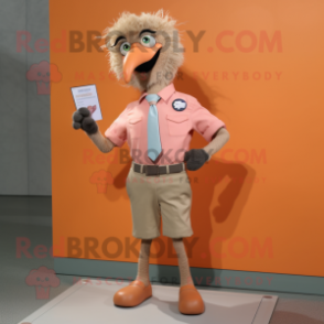 Peach Emu mascot costume character dressed with a Oxford Shirt and Pocket squares