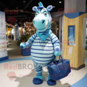 Blue Quagga mascot costume character dressed with a Playsuit and Handbags