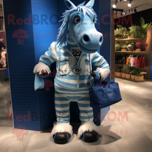 Blue Quagga mascot costume character dressed with a Playsuit and Handbags