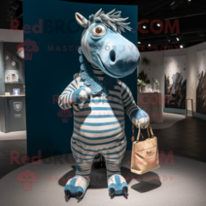 Blue Quagga mascot costume character dressed with a Playsuit and Handbags