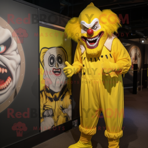 Lemon Yellow Evil Clown mascot costume character dressed with a Cargo Pants and Watches
