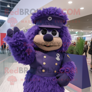 Purple Navy Soldier mascot costume character dressed with a Coat and Hair clips