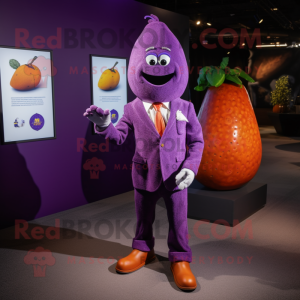 Purple Mango mascot costume character dressed with a Suit Jacket and Anklets