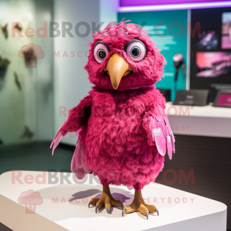 Magenta Quail mascot costume character dressed with a Romper and Earrings