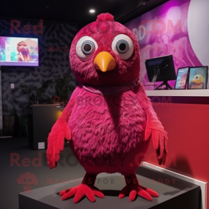 Magenta Quail mascot costume character dressed with a Romper and Earrings