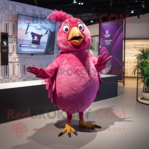 Magenta Quail mascot costume character dressed with a Romper and Earrings