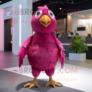 Magenta Quail mascot costume character dressed with a Romper and Earrings