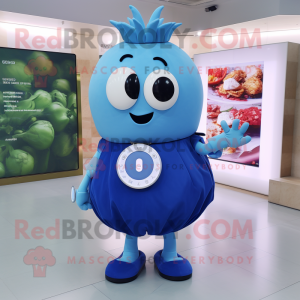 Blue Turnip mascot costume character dressed with a Circle Skirt and Smartwatches