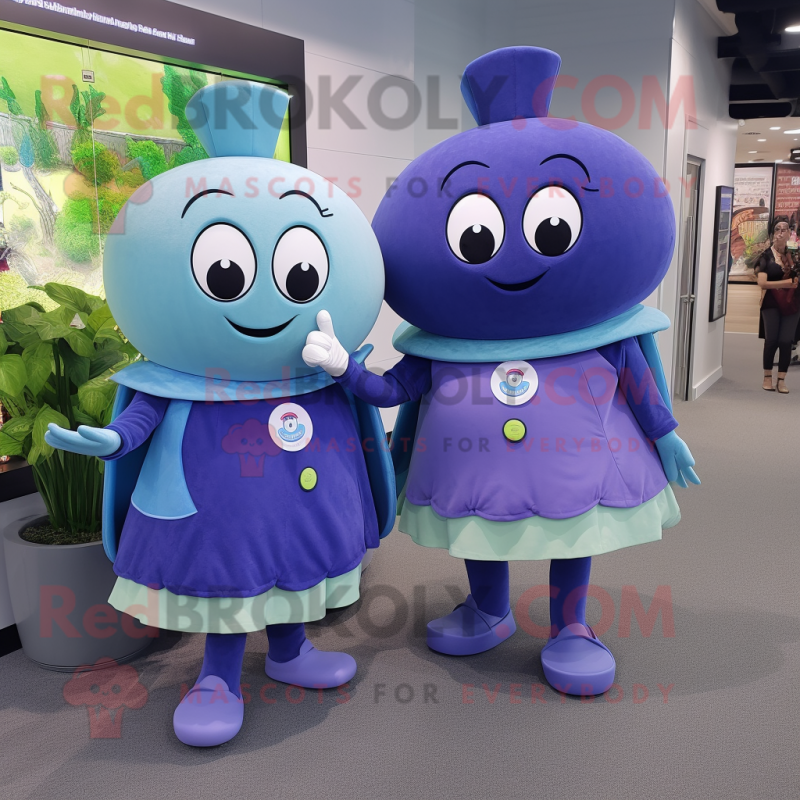Blue Turnip mascot costume character dressed with a Circle Skirt and Smartwatches Blue Turnip mascot costume character dressed with a Circle Skirt and Smartwatches