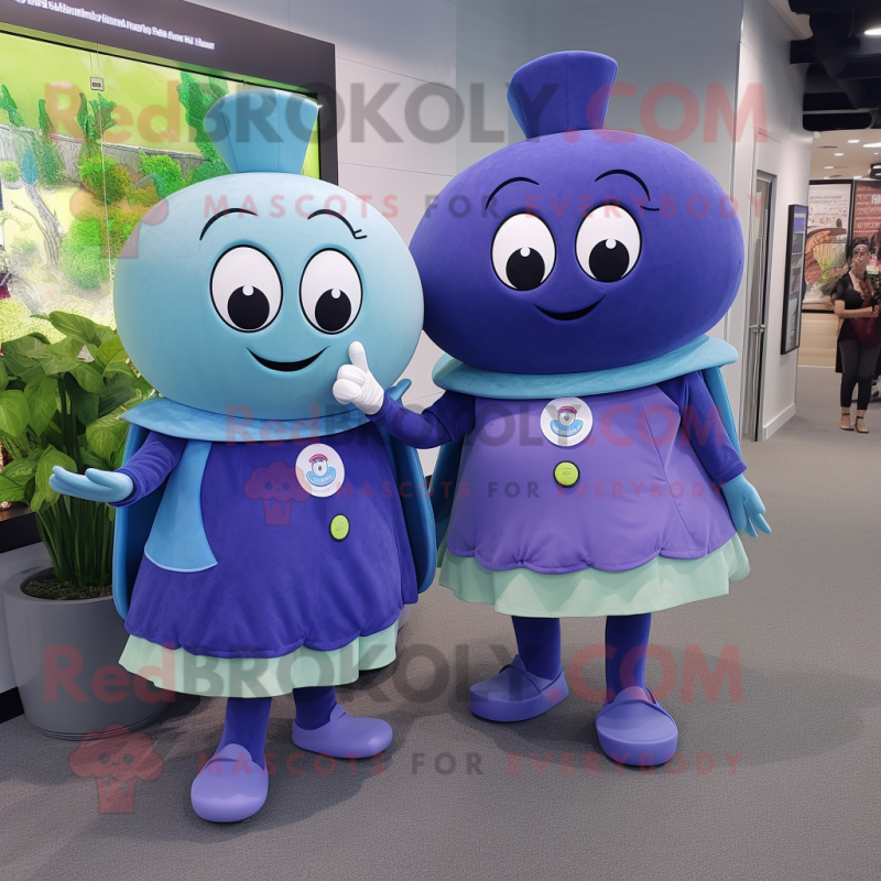 Blue Turnip mascot costume character dressed with a Circle Skirt and Smartwatches