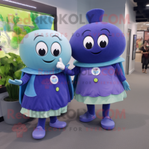 Blue Turnip mascot costume character dressed with a Circle Skirt and Smartwatches