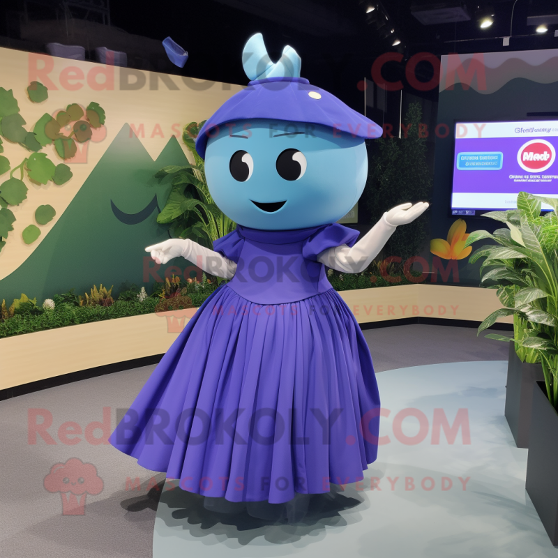 Blue Turnip mascot costume character dressed with a Circle Skirt and Smartwatches Blue Turnip mascot costume character dressed with a Circle Skirt and Smartwatches