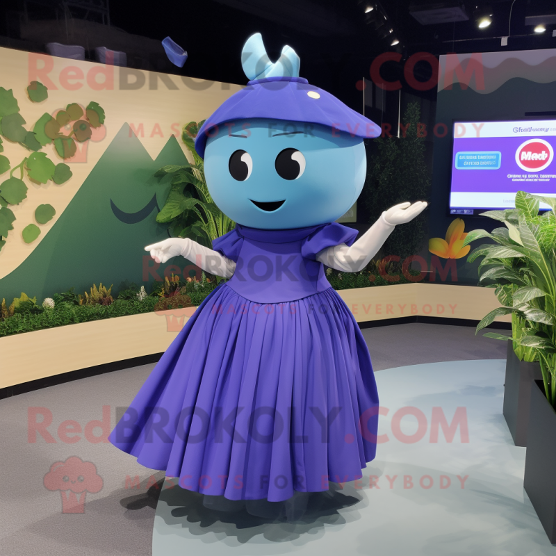 Blue Turnip mascot costume character dressed with a Circle Skirt and Smartwatches