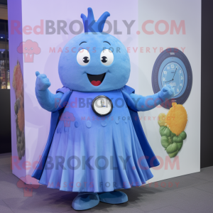 Blue Turnip mascot costume character dressed with a Circle Skirt and Smartwatches