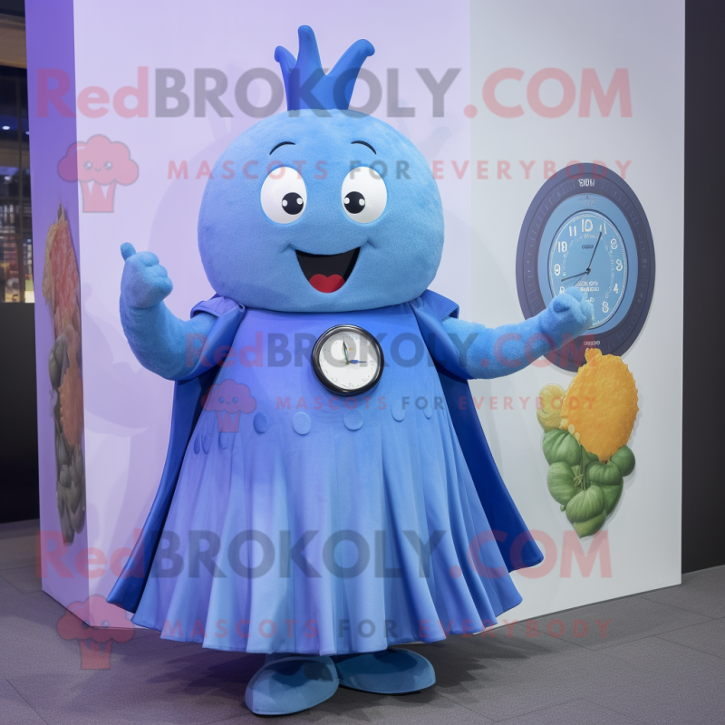 Blue Turnip mascot costume character dressed with a Circle Skirt and Smartwatches
