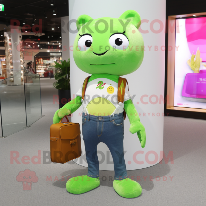 Lime Green Ermine mascot costume character dressed with a Flare Jeans and Wallets