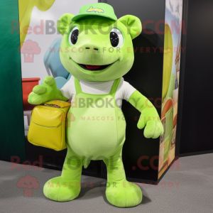 Lime Green Ermine mascot costume character dressed with a Flare Jeans and Wallets