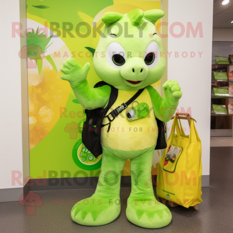 Lime Green Ermine mascot costume character dressed with a Flare Jeans and Wallets