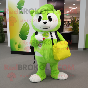 Lime Green Ermine mascot costume character dressed with a Flare Jeans and Wallets